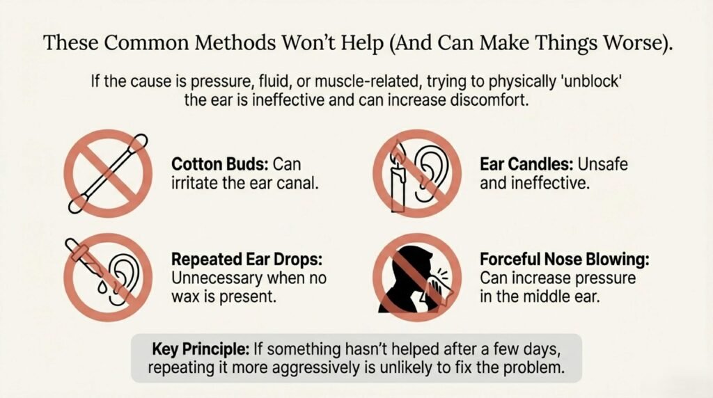 image list the ways that don't help in opening the blocked ear