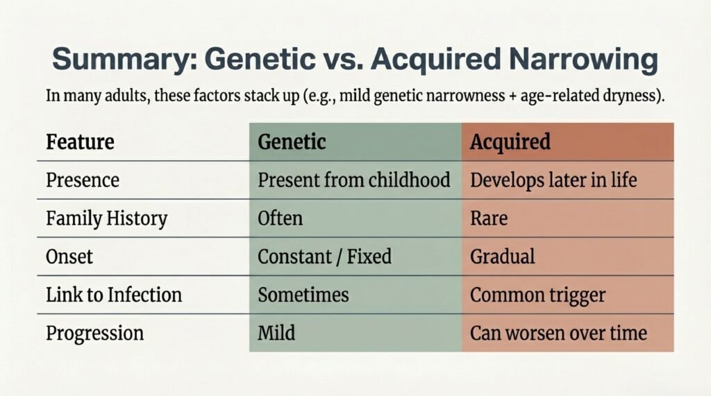 Difference between Genetic and Acquired Narrowing of ear canals